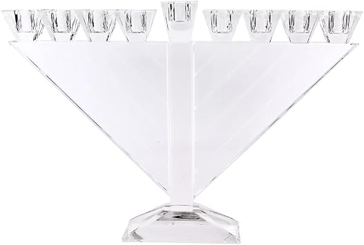 D Judaica Triangular Crystal Menorah 9 Branches 14.5"x10.2" Clear White