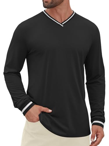 Hardaddy Mens Long Sleeve Tee Shirts Ribbed V Neck T Shirts Men