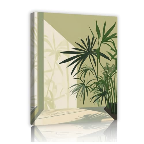 Peinture de plante bohème verte YUNART en toile haut de gamme avec cadre 70x90cm