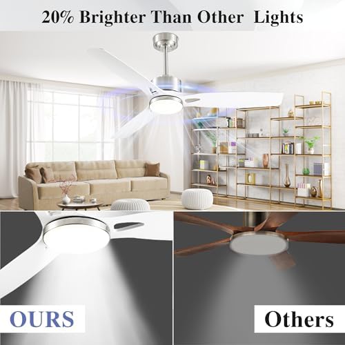 52 Inch Ceiling Fans with Lights and Remote Control - Outdoor Indoor Flush Mount Low Profile Silver White Ceiling Fans for Living Room,Bedroom,Patio by DIAMONDFORGE - Image 2