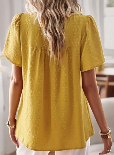Image of Falechay Womens Summer Tops Crewneck Short Sleeve Shirts Casual Chiffon Blouses Flowy Lace Hem Boho Clothing Trendy 2026
