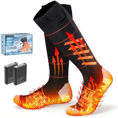 KGHKGH Heated Socks for Men Women, 6000mAh*2 Battery Rechargeable Heated Socks Up to 10 Hours, 360°Heating Warming, Washable Foot Warmer for Camping Fishing Skiing Skating Hiking Outdoor Work
