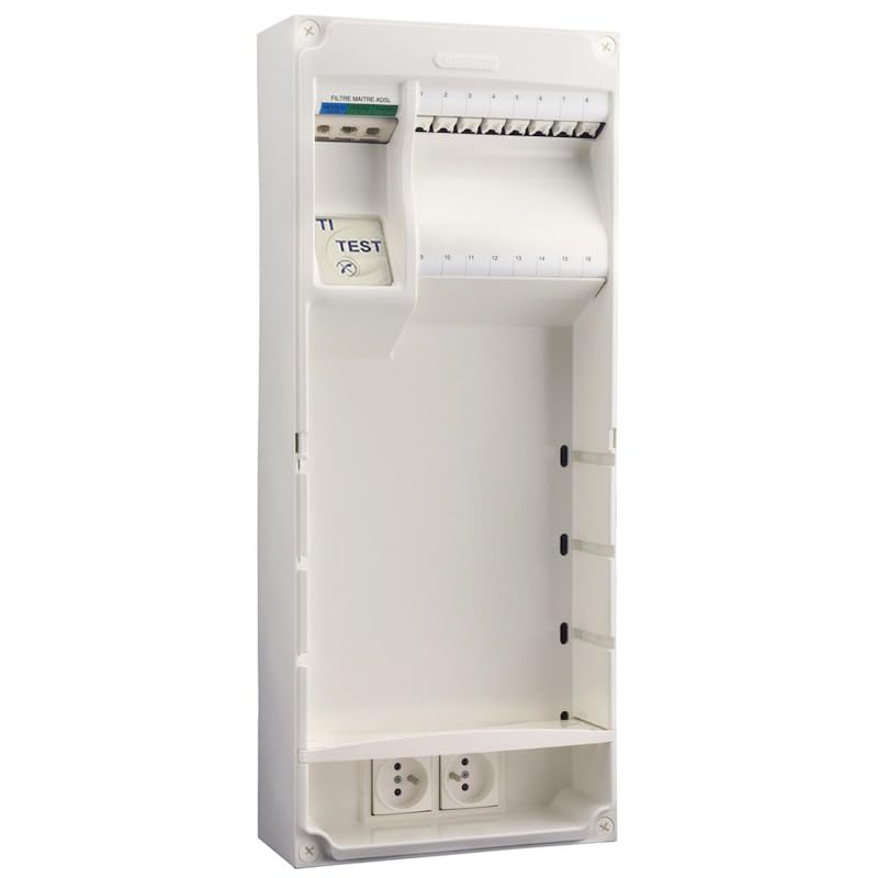 MICHAUD - Coffret de Communication Grade 3 équipé DTI + 8 Prises RJ45 + repartiteur TV coaxial + Emplacement Box 250x600x115mm MULTIBOX