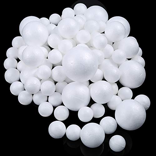 image for Pllieay 100 White Foam Balls - 5 Sizes, Polystyrene Craft Ball for DIY
