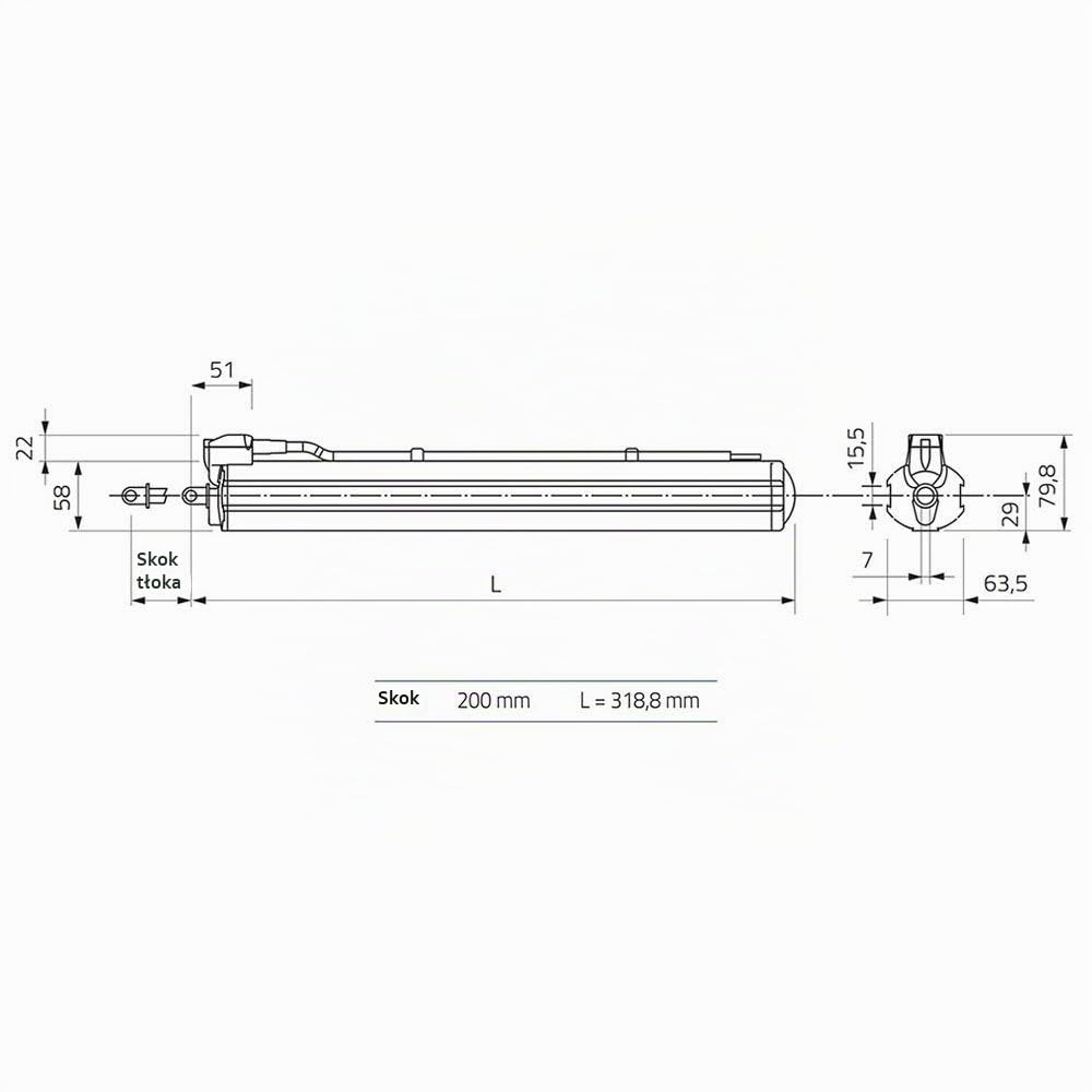 Silnik siłownika Mingardi D8 Fce 230 V 500 N (skok 200 mm)