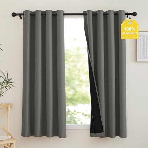 NICETOWN 100% Blackout Curtains 63 inch Length, Grommet Portable Curtains Thermal Insulated...