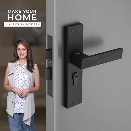 Image of LAPO Mortise Door Lock for Home Main Door & Bedroom with Handle | Heavy-Duty 60mm Cylinder | 45x45mm Body | 3 Brass Keys | Left-Right Fit 30-50mm Door Home Office Hotel | Black Finish | CY-131
