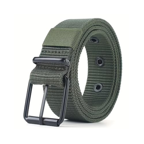 Men's Nylon Jeans Web Belts,Classic Ratchet Waistband,Stretchy Causal Belts with Black Metal Buckle,Green-43.31in