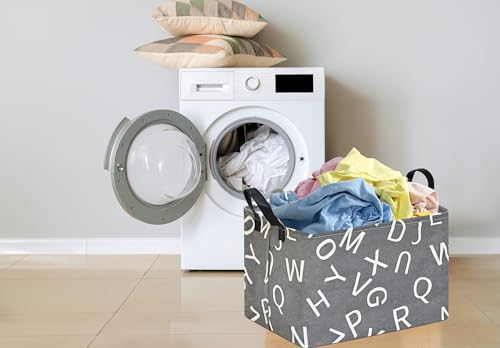 Image of Baby Storage Basket Nursery Box Laundry Hamper Organization Bins for Toys and Clothes with Handles(Alphable)