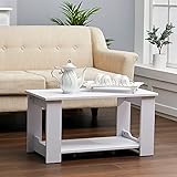 Warmiehomy Coffee Table with 2 Tier Shelf Storage Modern Style End Table Square Coffee Tables for Living Room Dining Room Kitchen Furniture Office (80x40x42cm/White)