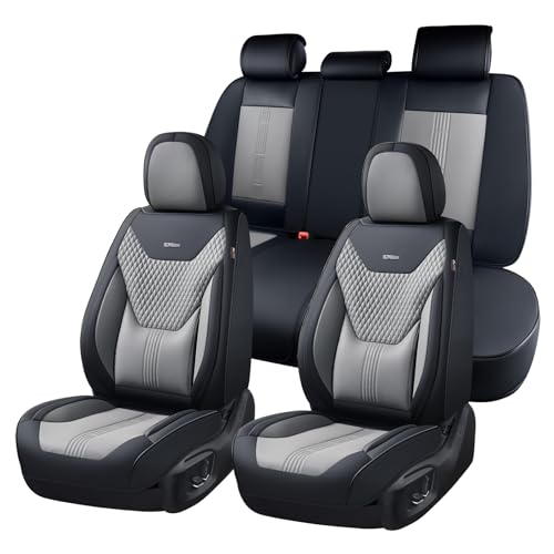 Image of Coverado Car Seat Covers Full Set, Front Seat Covers with Lumbar Support and Back Seat Cover Waterproof Leather Automotive Seat Cover, Universal Car Interior Protectors Cushion for Most Cars