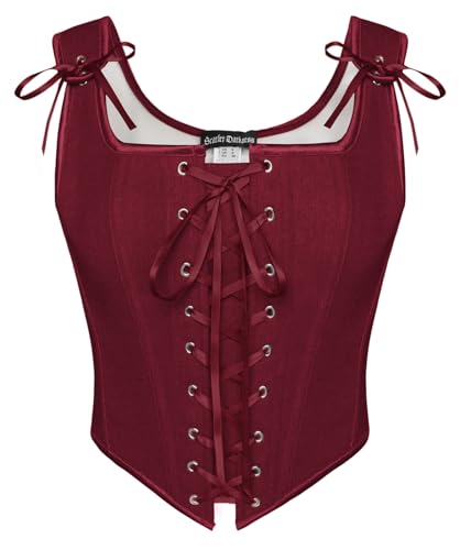 Scarlet Darkness Women's Renaissance Corset Tops Vintage Lace Up Overbust Bustier Bodice Wine 18