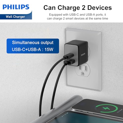 Philips USB A + USB C Wall Charger Adapter Plug 20W Dual Port Fast Charging |Safety | SAA Approved| Australia Standard| Compatible with iPhone 17/16/15/14/13/Pro/Pro Max| iPad (Black, 20W GaN Charger) - Image 3