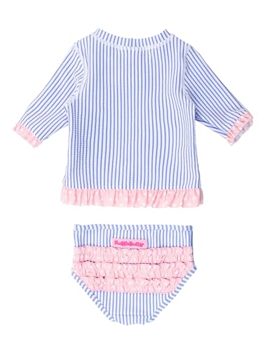 RuffleButts Baby/Toddler Girls UPF50+ Sun Protection Seersucker Short Sleeve Ruffle Rash Guard Bikini2
