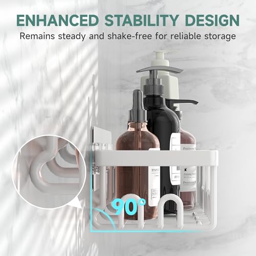 Image of Veken Shower Caddy 3-Pack, Advanced Rustproof Design, No Drilling Adhesive Shelves, Rack with Soap Holder, Large Capacity Bathroom Organizers and Storage, Wall-Mounted Kitchen & Home Decor, White