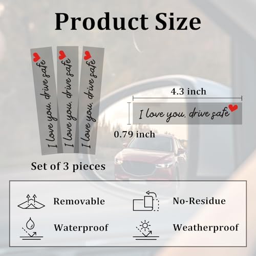 Image of I Love You Drive Safe Mirror Stickers, 3 Pcs Cute Car Mirror Stickers, Drive Safe Car Decals for Women, Vinyl Decal Sticker Cars Decor, Funny Cars Accessories Valentines Day Gifts (Black)