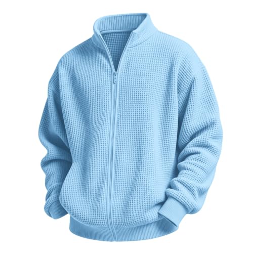 Boys Waffle Knit Full Zip Stand Collar Jacket Kids Sweatshirts Sky Blue - image 3