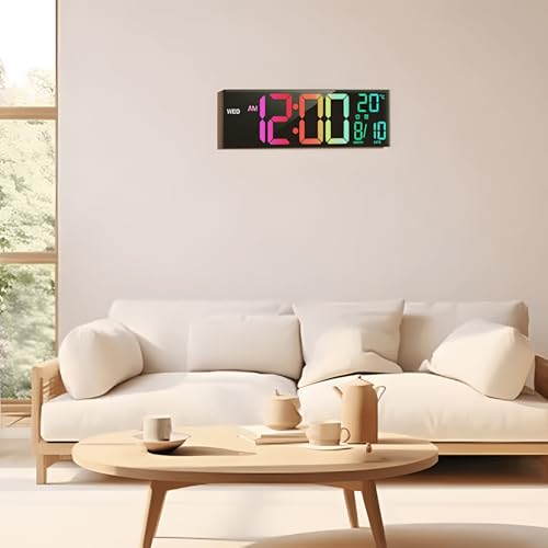 Image of 16 inch Large Digital Alarm Clock with Remote Control, Dual Alarm Clock with LED Screen Dispaly, 8 RGB Colors, Auto DST, Temperature for Living Room, Desk Decor, Mounted Wall Clock, Gift for Elderly