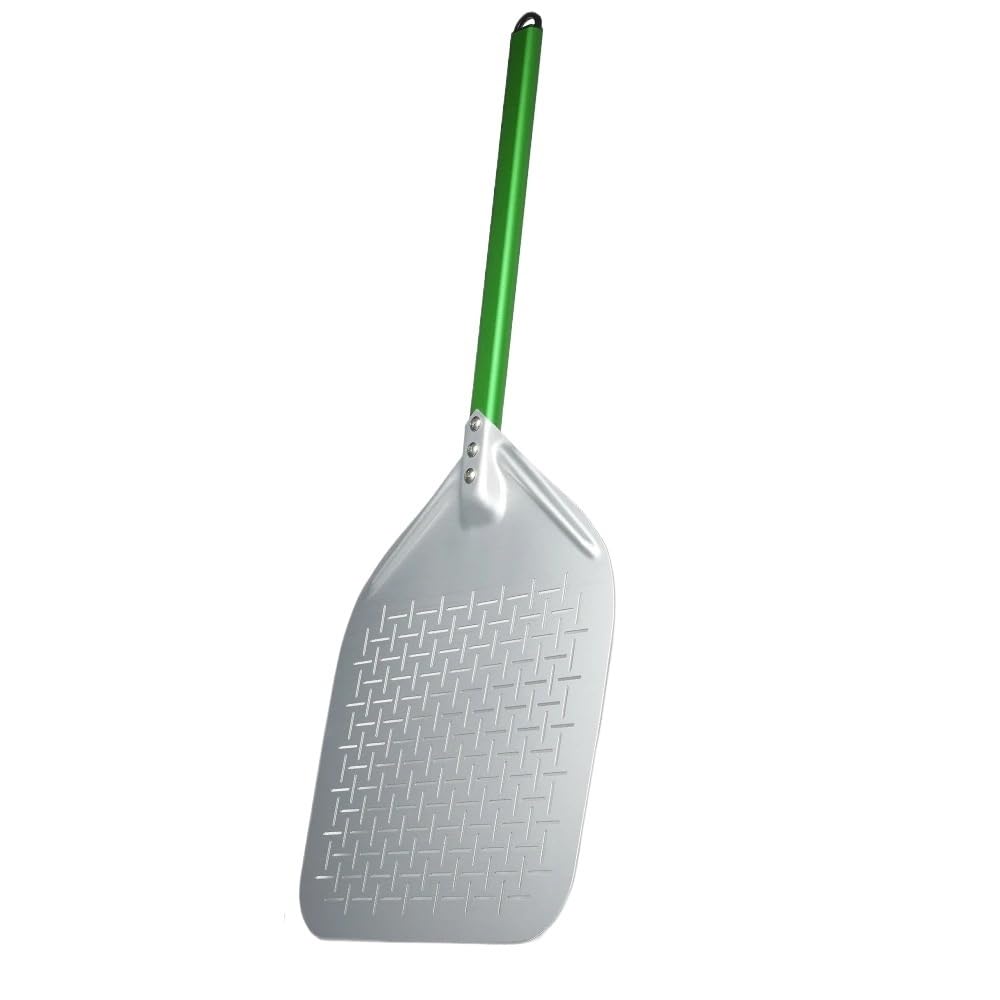 WANGSHAOWEI Pizza ​Paddle 14/13/12 Inch Pizza Paddle Perforated Shovel Aluminum Alloy Spatulas Oven Accessories(14 inch Green)