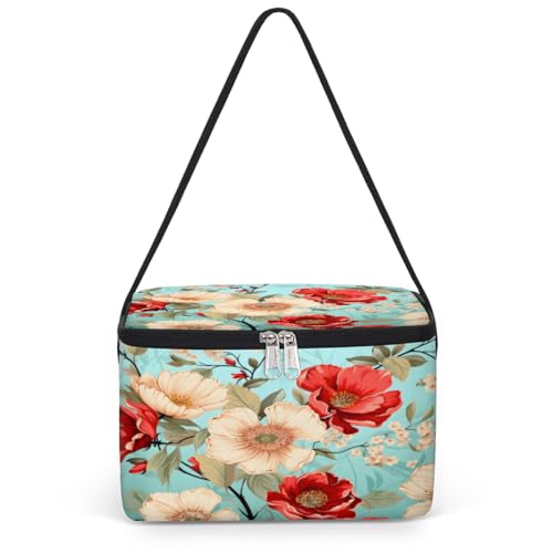 GzLeyigou Peony Roses Lunch Bags for Women Men 9 Cans, Hot & Cold Food Delivery Bag Insulated Grocery Bag Insulated Lunch Box Flowers Cooler Bag for Office Work Picnic Beach