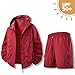 Women Sun Protection Lounge Set Plus Size Fashion Zipper Long Sleeves Hooded Shirts Jackets & Elastic Waist Shorts Red XX-Large