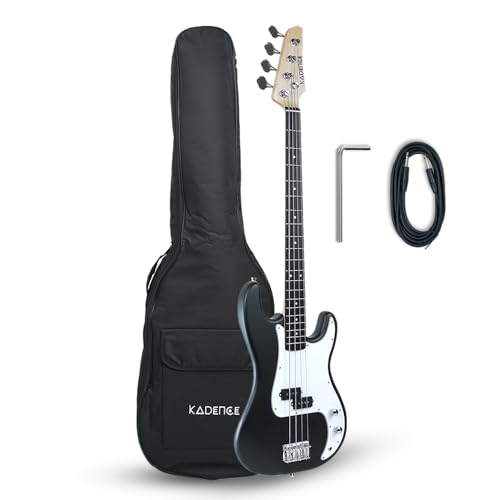Image of Kadence PBBK Tennessee 46.5 inch Electric Bass Guitar (P-Style) | Solid Poplar Wood Body, Maple Neck | Split-Coil Pickup | Fixed Bridge | Gig Bag + Cable | Matte Black