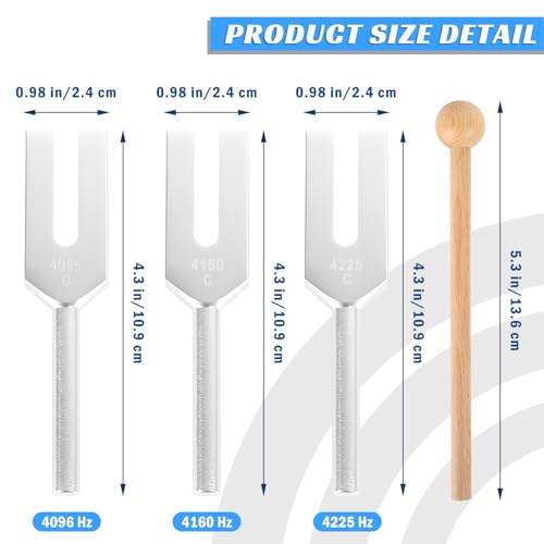 Angel Tuning Forks Set - 4096 Hz, 4160 Hz, 4225 Hz with Wooden Hammer and Velvet Bag for Yoga and Meditation Accessories - Image 4