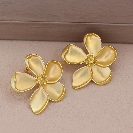 Chunky Gold Flower Earrings for Women Gold Flower Dangle Earrings Chunky Exaggerated Big Statement Petal Ear Stud Jewelry - Image 6