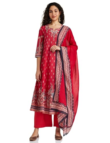 Image of BIBA Women Cotton Blend Kalidar Printed Suit Set
