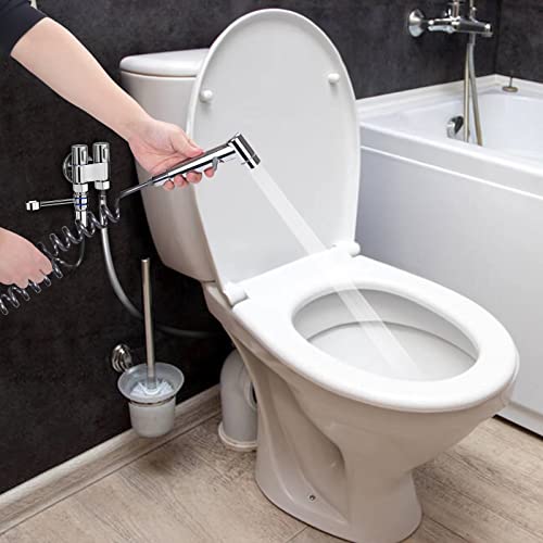 Bidet Handbrause für Toilette,Bidet-Sprühgerät für Toiletten,Mit Douche und Halter und Wasserhahnspender,1,5 m Bidetschlauch,Chrom,Für Haustierwäsche,Badezimmerreinigung