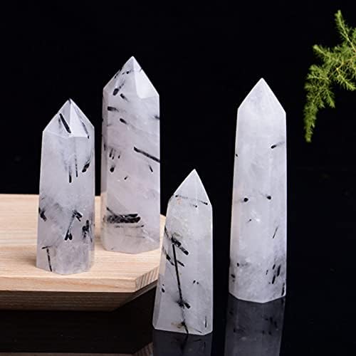 Miniatura 4 de Acxico 1 unids 2.8-3.1 in Natural Turmalina Negro Cabello Cuarzo Cristal Hexagonal Punta Varita Curación Reiki