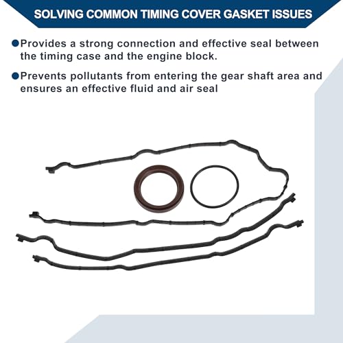 Image of Engine Timing Cover Gasket Set TCS46159 for Ford for Mustang 2011-2019 Chain Case Cover Gasket Long-lasting Sealing Rubber,Metal 1 Set Black