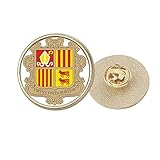 Broche redondo de metal dorado con emblema nacional de Andorra La Vella Andorra, Medium