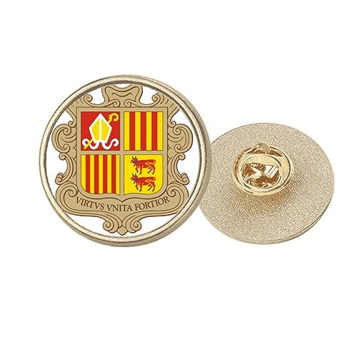 Broche emblème national Andorre cadeau souvenir métal doré rond M