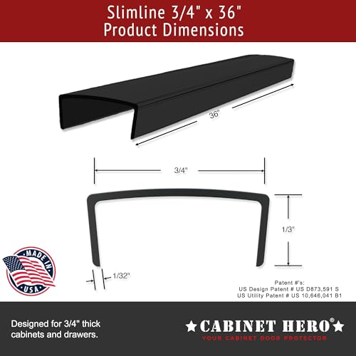 Image of Cabinet Hero Slimline Cabinet Edge Protector - Prevents Chipping, Wear, Discoloration - Drawer Edge Guard, Bumper for Drawer - Easy Slip-On Installation - 3 /4 inch Thick, 36 inch Length, Black, Pack of 4