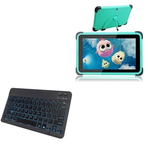 BoxWave Keyboard Compatible with CWOWDEFU Kids Tablet (8 in) - SlimKeys Bluetooth Keyboard - with Backlight, Portable Slim LED 7 Colors - Jet Black