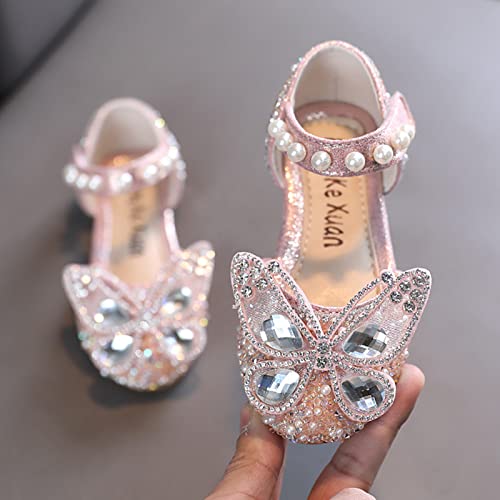 Princess Sandals For Girls Fashion Summer Girls Sandals Dress Performance Dance Shoes Rhinestone Cartoon Butterfly Shape (Pink #1, 24)3