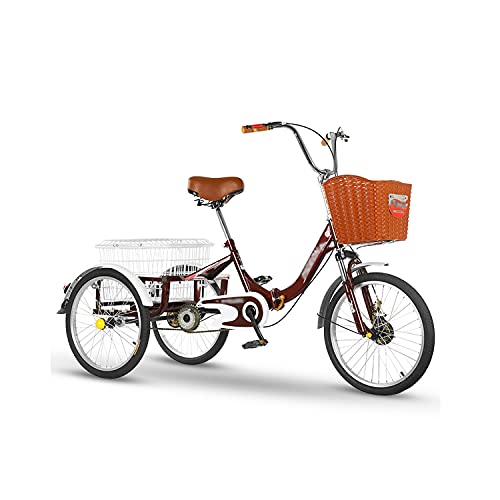 Luxury Three Wheel Bike, Adult Tricycle 20In Single Speed Bicycle with Large Basket for Recreation Shopping Picnics Exercise Multiple Colors