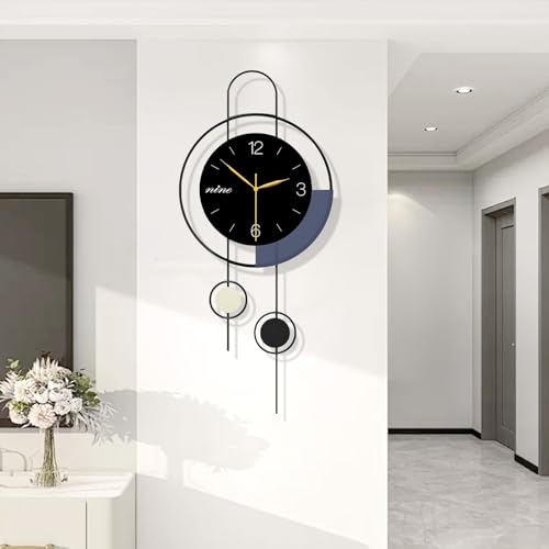 Reloj de Pared Grande, Relojes de Pared Modernos, Minimalista Reloj Pared Decorativo, Esfera de Madera + Marco de Metal, Silencioso Sin Tictac, Art Deco para Cocina Sala Dormitorio Oficina