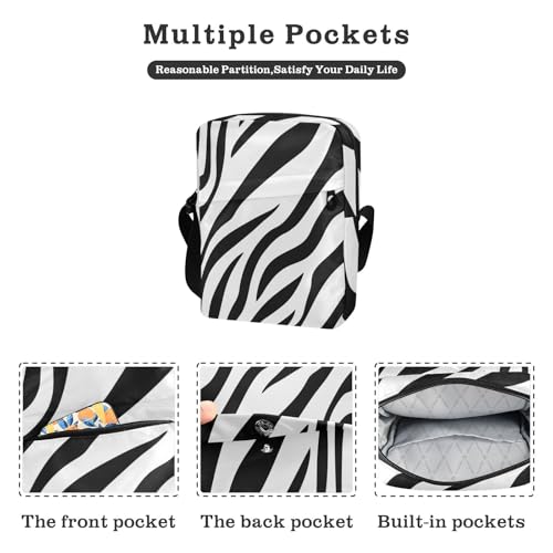 mens messenger bag crossbody bag men Women's Purses Adjustable Strap for Shopping Shopping- Black White animal Stripe2