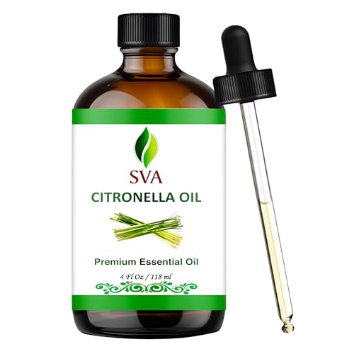 Image of SVA Citronella Essential Oil 4 Fl Oz - for Diffuser, Skin & Hair Care - Ideal for Massage & DIY Blends - with Dropper