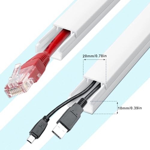 Canaletas para cables blancas autoadhesivas AiQInu (0,4 m x 20 mm x 10 mm), pack de 10 unidades para gestión de cables en pared miniatura 2