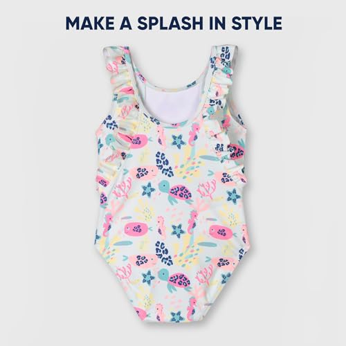 Image of Girls' Sports Beach Monokini Pull On - UV Protected Swimwear with Ruffles and Front Lining - Stylish and Secure Swim Set for Active Adventures -6-9 Months Aqua