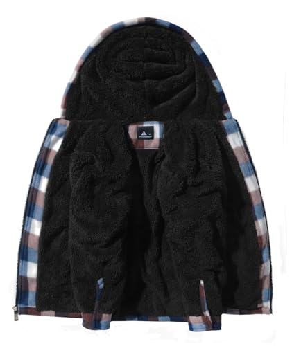 Image of V VALANCH Boys Flannel Jacket Hooded Fleece Lined Zip-up Hoodies Plaid Coat for Kids
