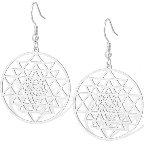 Boucles d'oreilles pendantes chakra Sri Yantra pour femme - Géométrie sacrée - Symbole hindouisme - Amulette de yoga, méditation, énergie spirituelle,...