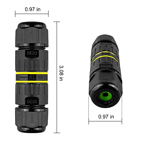 Iwillink (5-Pack) 2 Way 3 Pin Junction Box Ip68 Outdoor Waterproof Electrical Cable Connector, M20 Wire Range(5-12Mm), Suitable For Repair And Extend Power Cables,Ul #TOP2