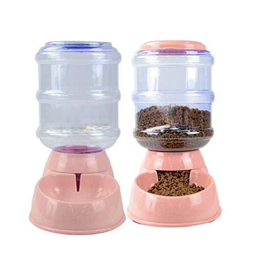 caiyuankai Feeder Food and Water for Dogs and Cats, Automatic Water Food Dispenser, Natural Gravity Feeding Supplies for Small Dog Pets Puppy Kitten Rabbit Bunny(Feeder and Waterer),Pink