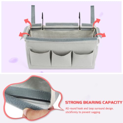 Image of Loghot Bedside Caddy /Bedside Storage Bag Hanging Organizer for Bunk and Hospital Beds, Dorm Rooms Bed Rails, Bedside Organizer with Fixed Straps and Water Bottle Holder (New Grey)