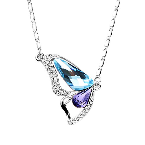 Mondaynoon Broken Cocoon Become a Butterfly Strong and Beautiful Stainless Crystal Pendant Charm Necklace Jewelry Commemorate Love (Sea Blue+Purple)