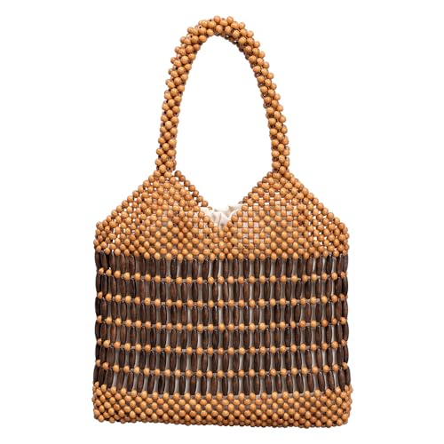 LHNRHZI Womens Wooden Beaded Bag Woven Purse Small tote bag Handmade Handbag Clutch (coffee)